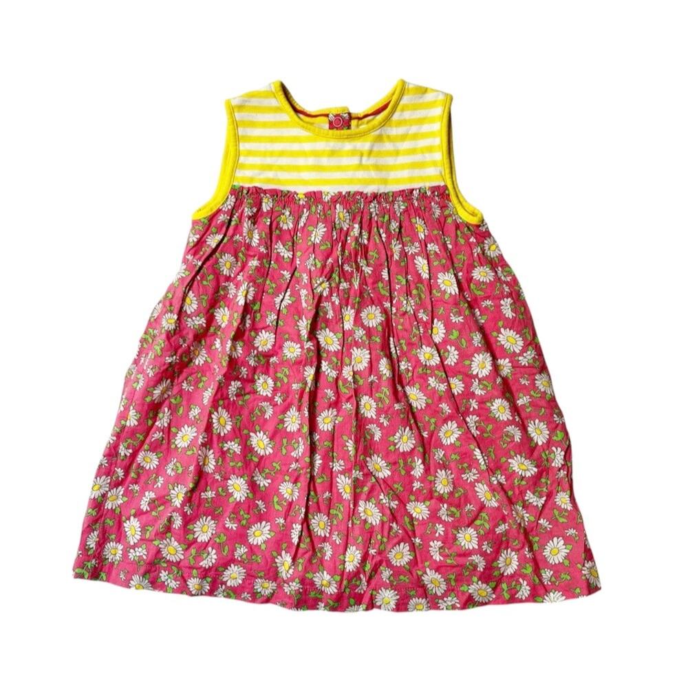 Baby Boden Daisy Print Yellow Striped Dress Size 12-18m